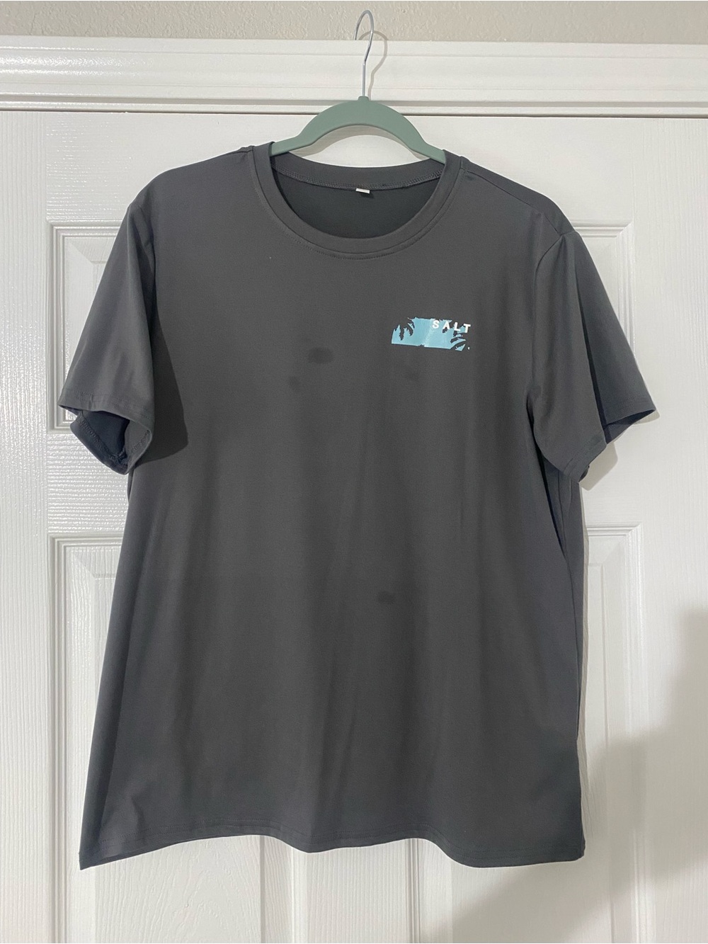 Women’s Short-Sleeve Crew Tee - Charcoal with Aqua Graphic